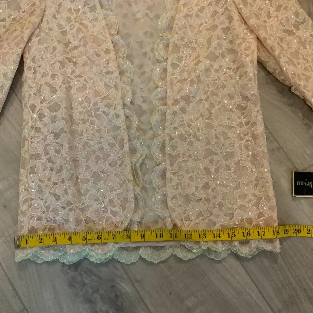 Jack Bryan Vintage Sequin Beaded Ivory Lace Scalloped Edge Elegant Jacket - Picture 8 of 11